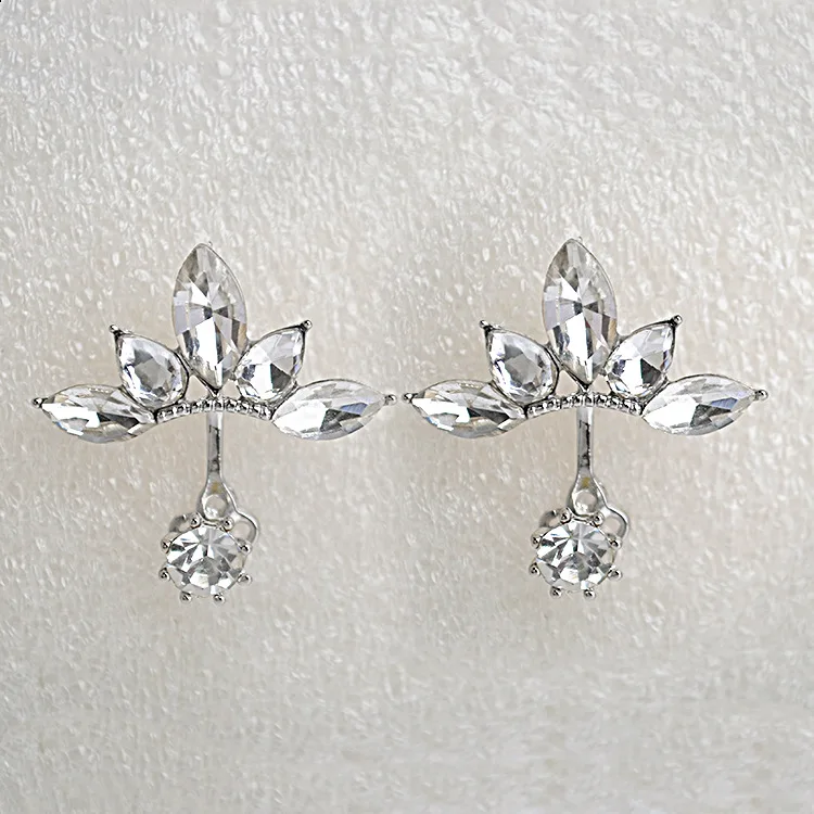 Серьги-гвоздики женские в форме листьев с кристаллами | Украшения и аксессуары