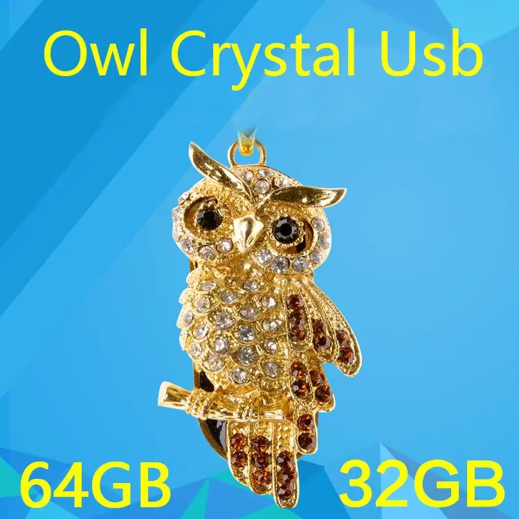 Мини кристалл сова USB флэш накопитель ожерелье (золото) Водонепроницаемый 8 ГБ 16 32