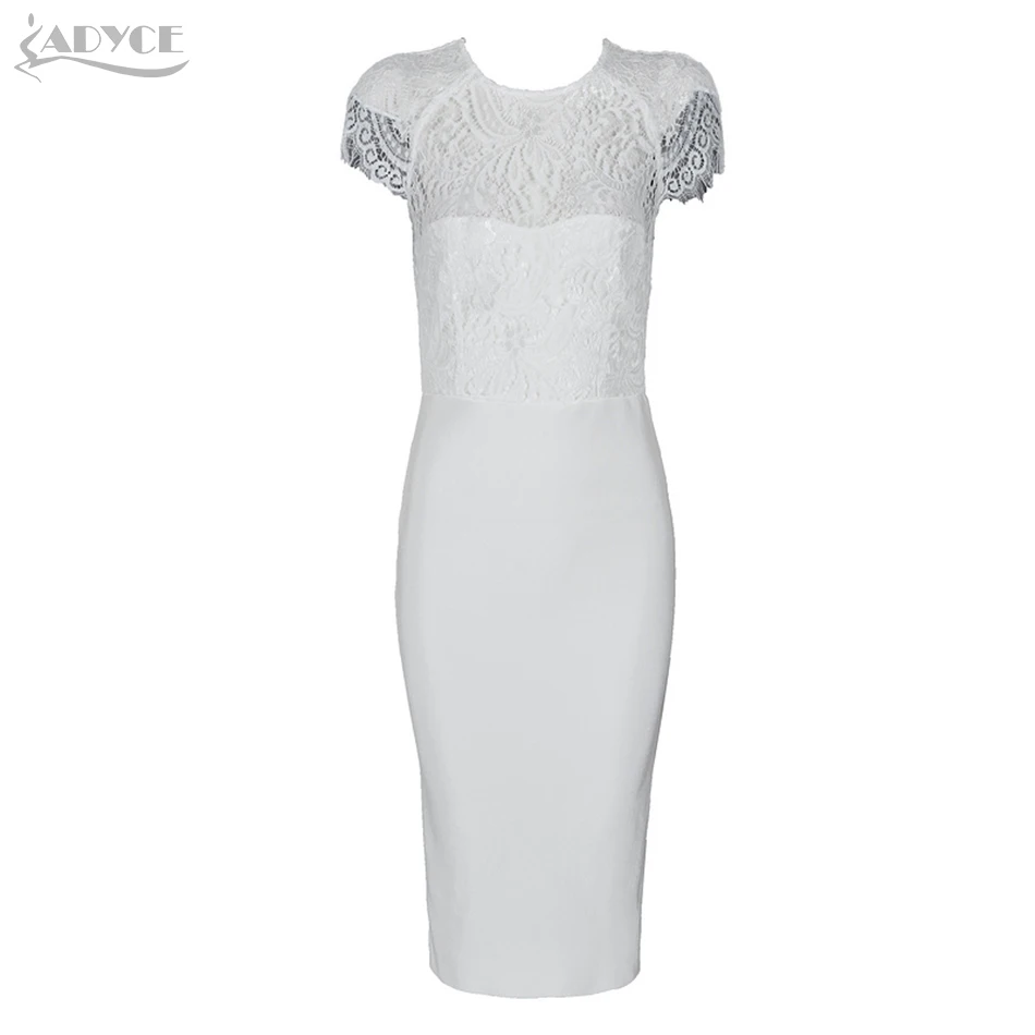 Adyce новое летнее женское белое Бандажное Платье Vestidos сексуальное черное кружевное с коротким рукавом открытое Клубное платье вечернее платье - Цвет: White