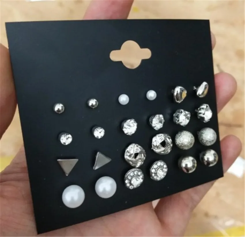 SexeMara Korea Style 12 Pairs Sets Round Square Ball Alloy Crystal Stud Pearl Earrings For Women Hot-selling Cute Earring | Украшения и