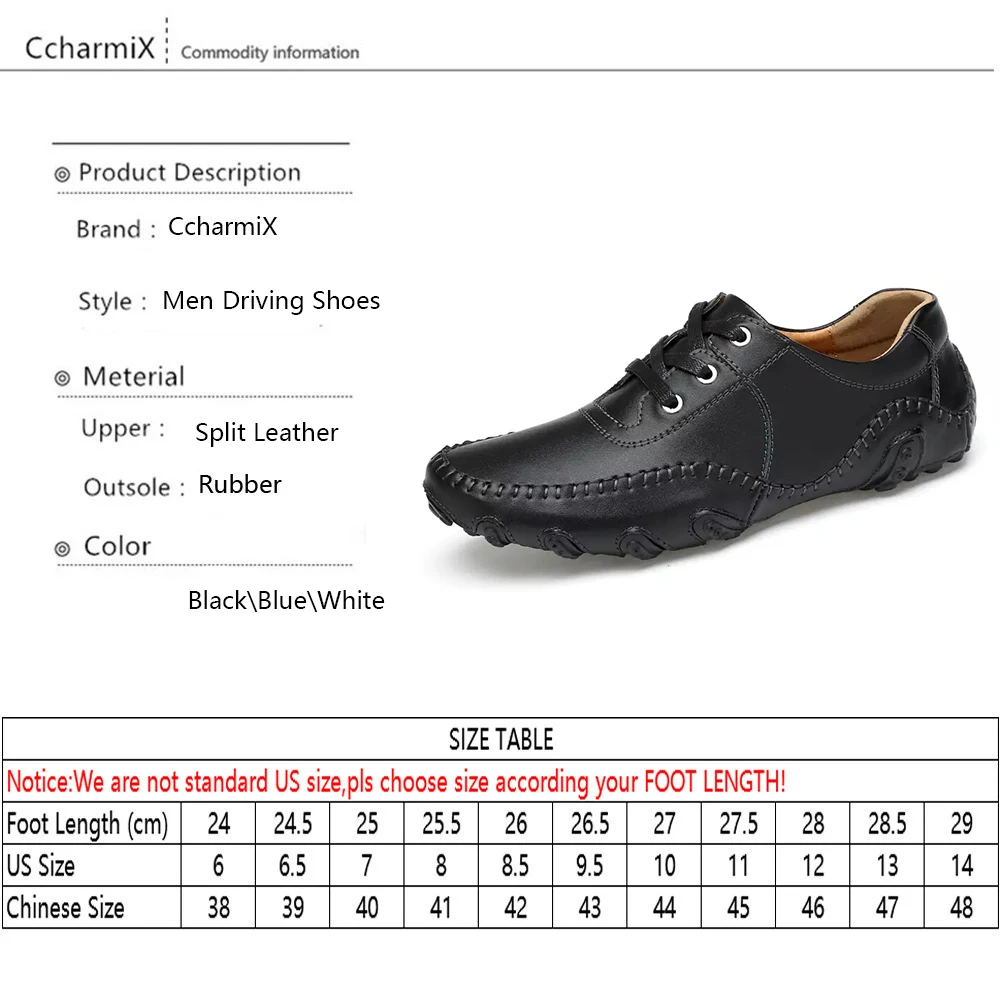 CcharmiX Mens Casual Shoes Handmade Split Leather Lace Up italian Style Blue Men Footwear Top Quality Man Driving Big Size | Обувь