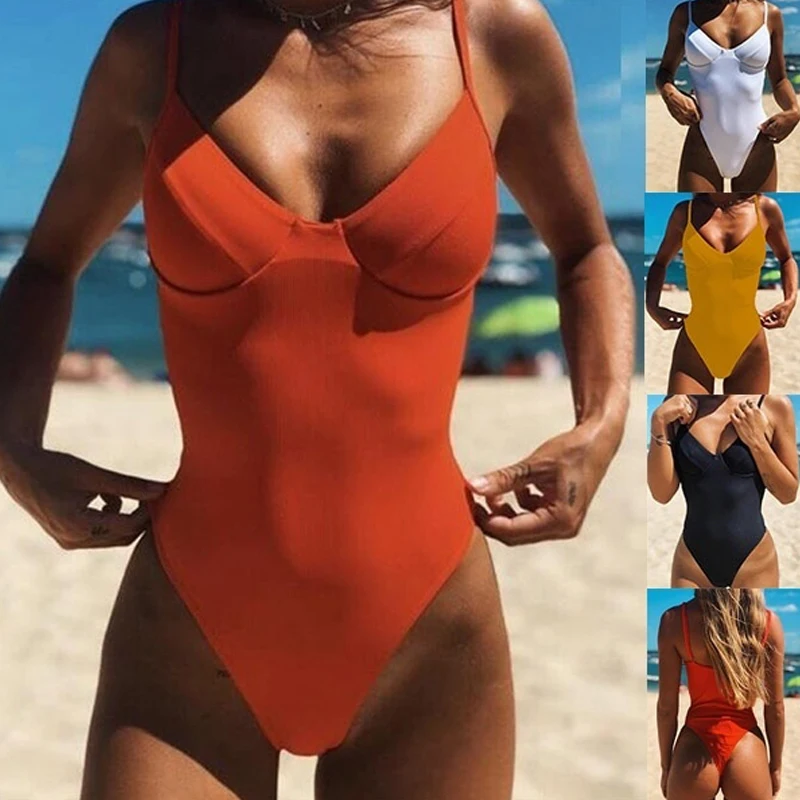 Женское пляжное бикини слитный купальник пуш ап черного белого красного