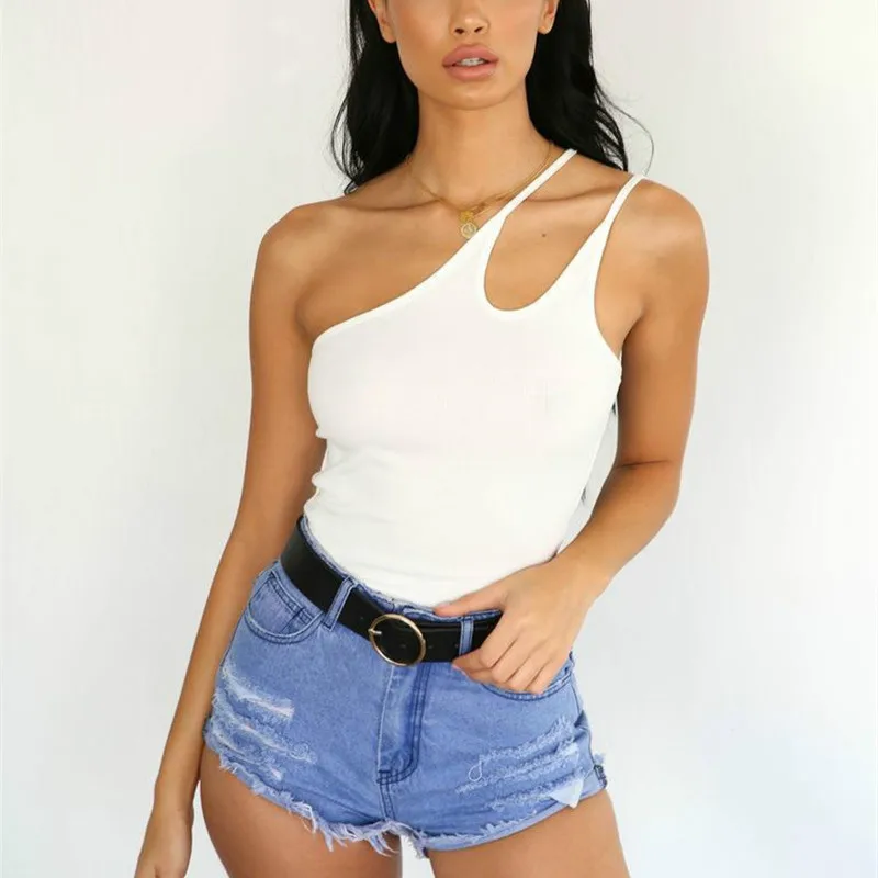 Женский топ на одно плечо белая открытая бандажная майка для вечеринок одежда