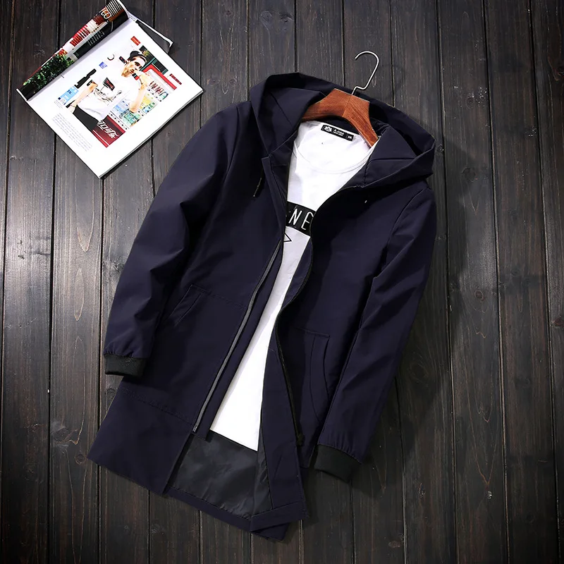 

Spring Autumn Men's Fashion Hooded Jacket Coat Men Casual Trench Outerwear Man Windbreaker Black Coat Male Jaqueta Plus Size 5XL