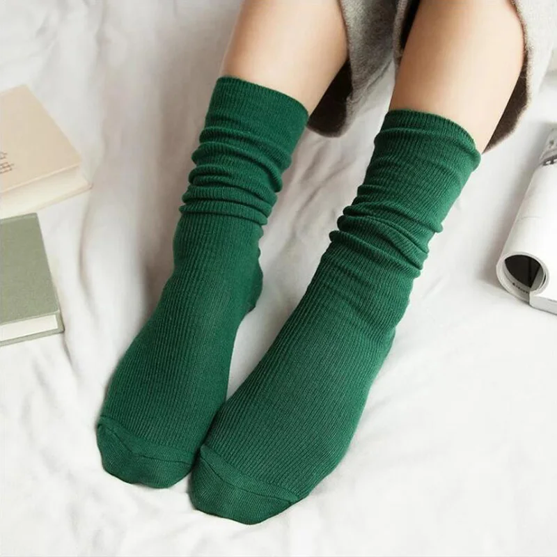 DT112 Green Новые осенние однотонные носки для женщин, трикотажные, эластичные, оранжевые, женские, хлопковые, повседневные, Calcetines Mujer, для девочек, зеленый Носок, Meias QMH - Цвет: DT112 Green