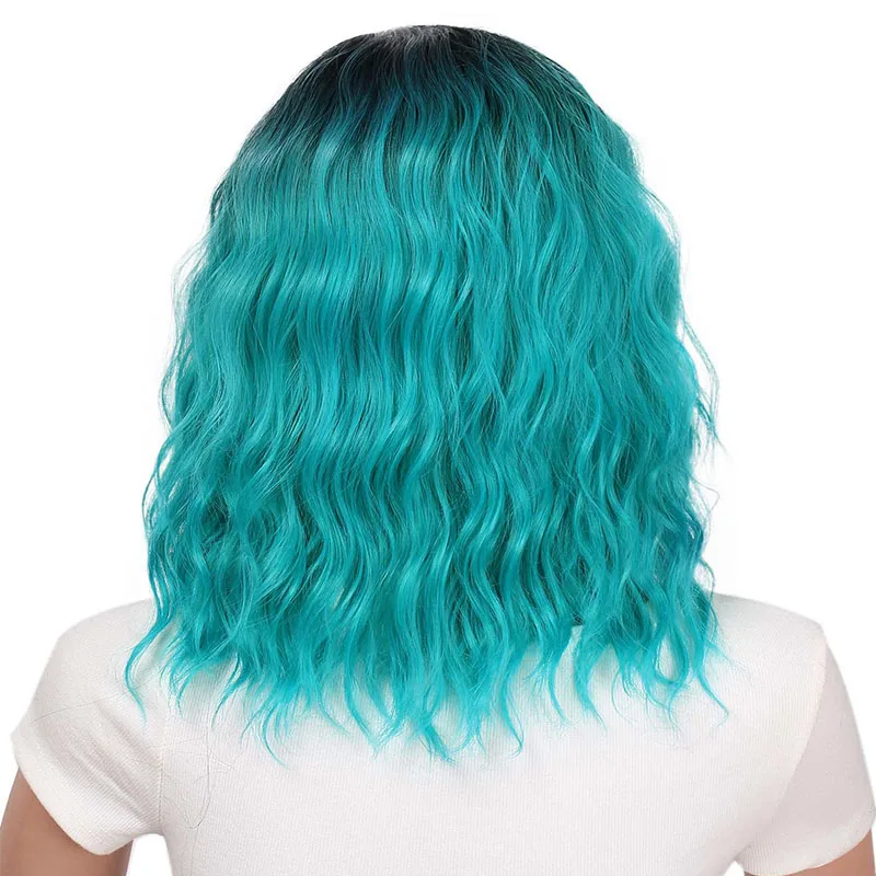 Doris beauty Ombre красный цвет синтетические короткие парики для женщин волна воды пушистые волосы черный оранжевый зеленый Косплей - Цвет: Зеленый