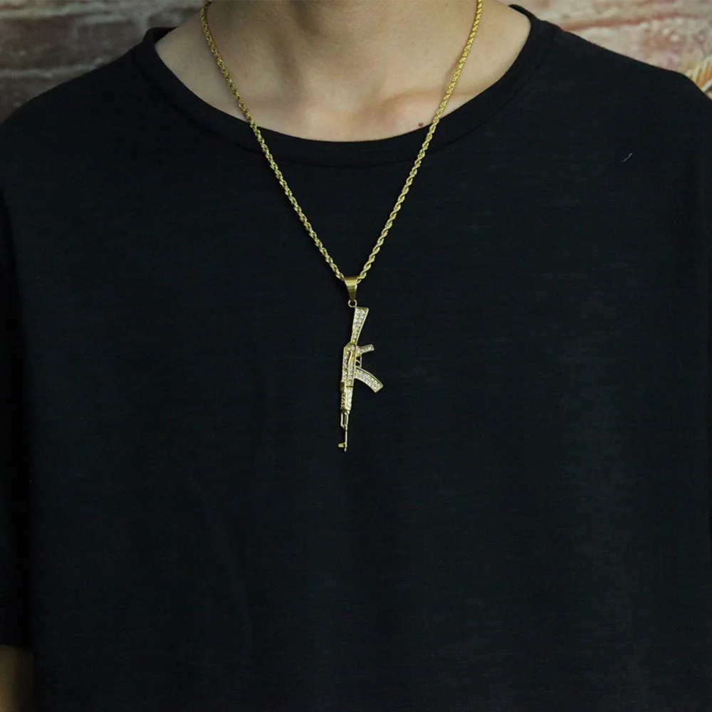 Ожерелье с кулоном в виде пистолета из нержавеющей стали золотого цвета 3 мм 24