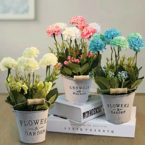 Bouquet Artificial Silk Rose Fake Garden Plant Flower+Iron Bucket Home Decor DIY | Дом и сад