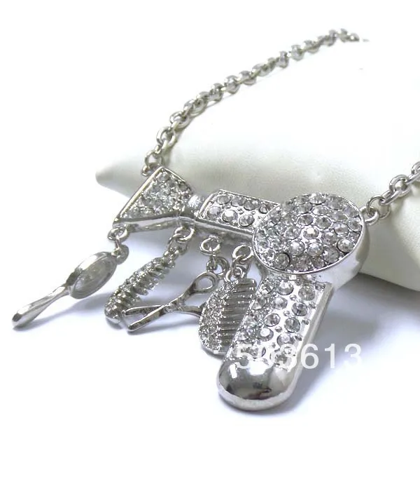 Модный цвет родия фен/ножницы/Расческа Очаровательная подвеска женское ожерелье