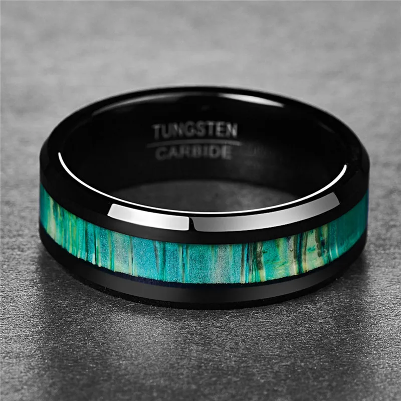 Brand New 100% Tungsten Carbide Male Ring Green Wood Surface Steel Wedding Bands Men Rings Fine Jewelry | Украшения и аксессуары