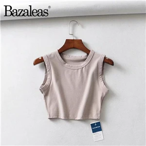 W10 cream Bazaleas винтажные базовые Хлопковые женские укороченные топы, модный топ на бретелях в стиле панк, женская камзол, сексуальный укороченный Тонкий Топ, Прямая поставка - Цвет: W10 cream