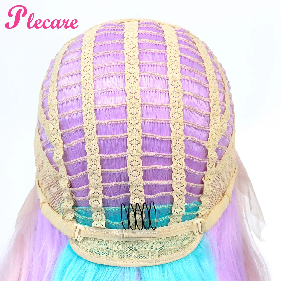 Plecare Ombre Длинные цветные синтетические волосы парик Pruiken прямые кружевные