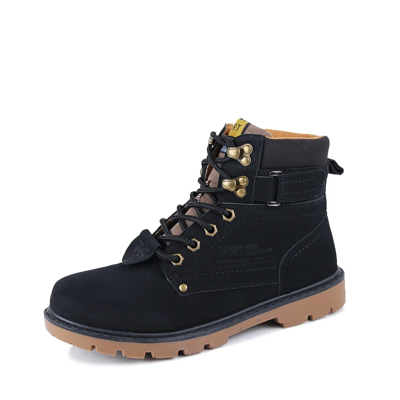 Black boots no fur JKPUDUN/Теплые Зимние ботильоны; мужская повседневная обувь на шнуровке; сезон осень; кожаные водонепроницаемые рабочие Мужские ботинки в стиле милитари; Botas - Цвет: Black boots no fur