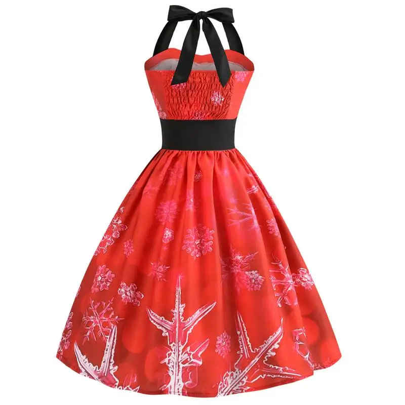 Vintage Dress Christmas Party Retro Swing Halter 50s 60s Sleeveless Gown Robe Pin Up Rockabilly Dresses | Женская одежда
