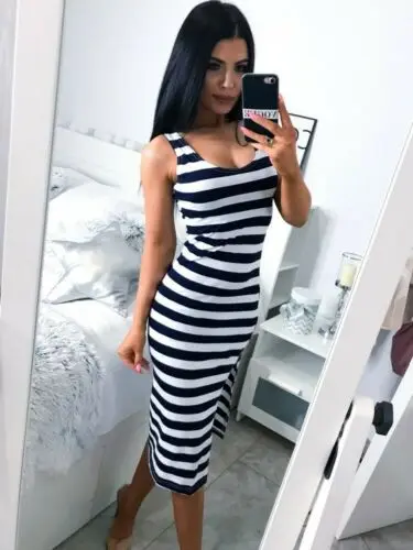 Хит продаж Стильное женское платье в черно-белую полоску с высокой талией