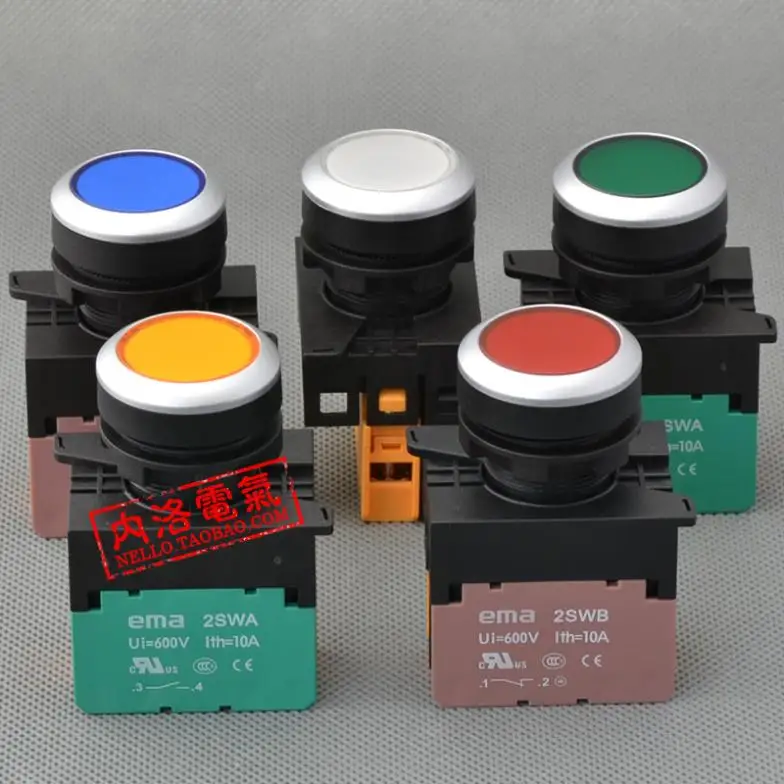 

[ SA ]Imports EMA 22mm illuminated pushbutton switch E2P1 *. A/M self-locking/RESET DC6V/12V/24V/AC110/220V 1NO/1NC--10PCS/LOT