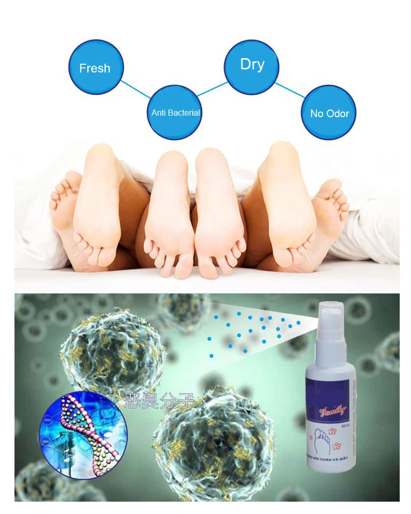 

Foot and Shoe Deodorant Odor Spray Deodorizer Eliminates Odor Anti Bacterial Anti-fungal Shoes Refresher Deodorant 50ML