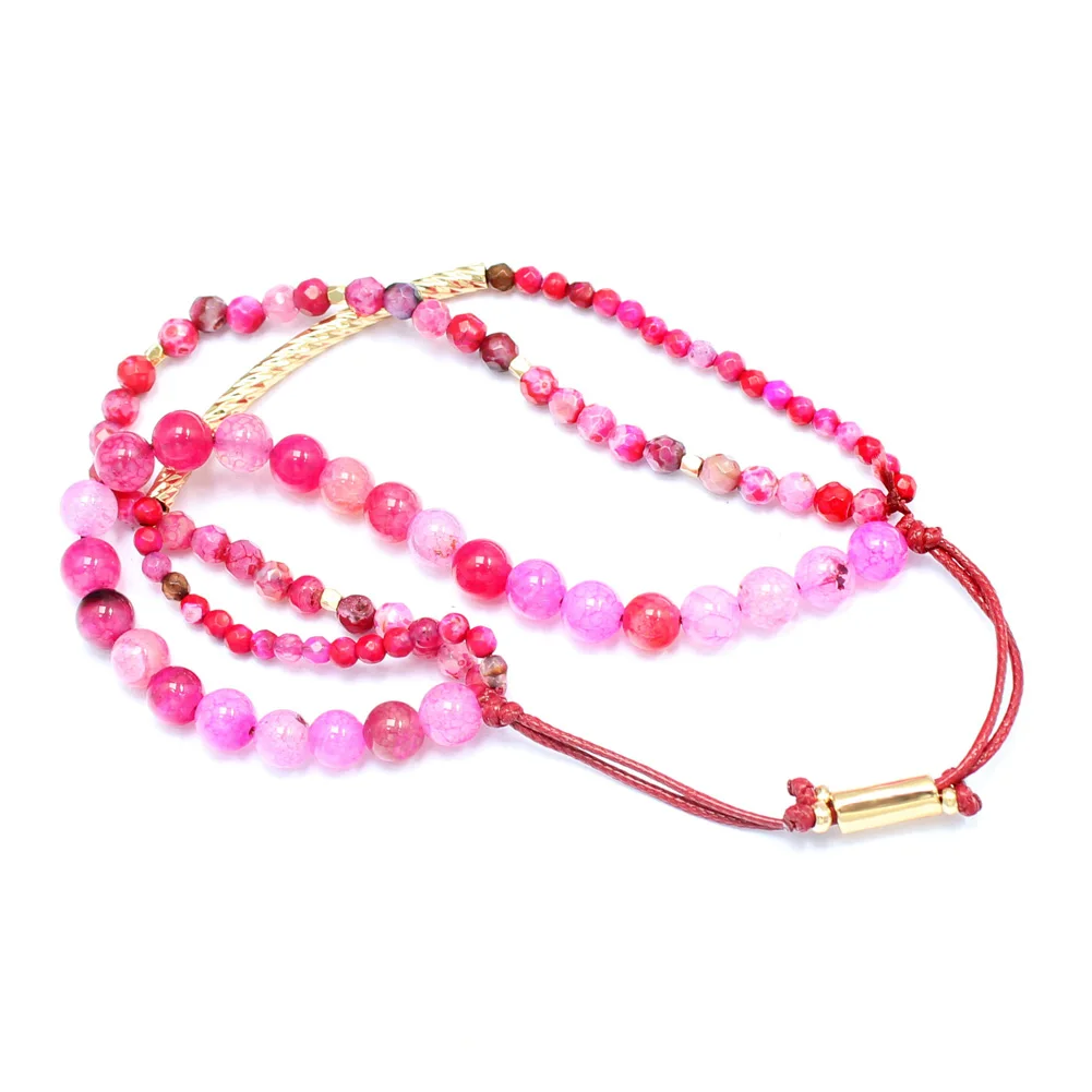 Женский модный многослойный браслет розового цвета с бусинами браслеты