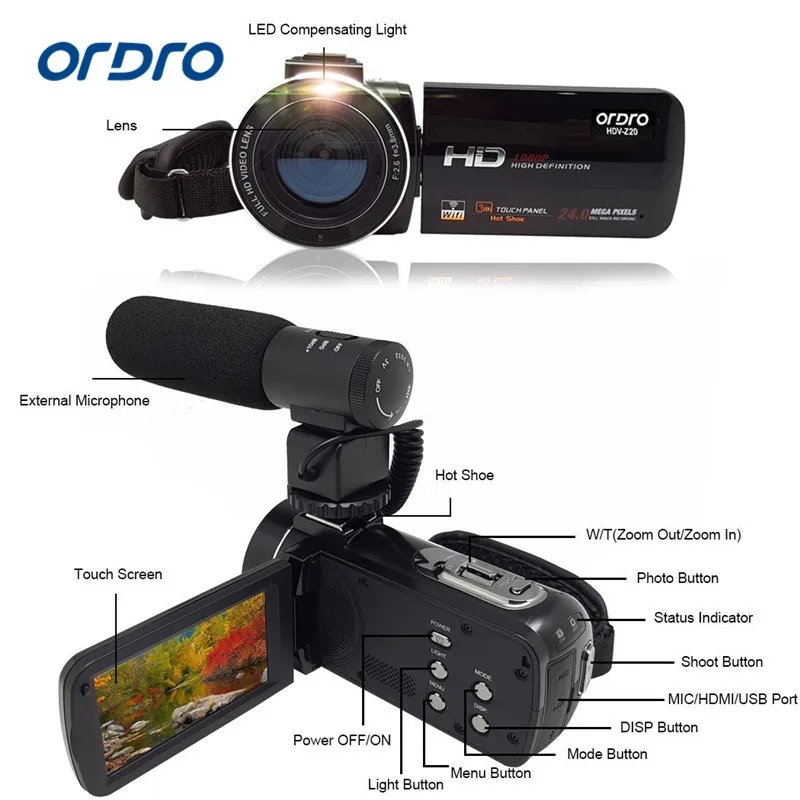 Ordro Full HD Цифровая видеокамера Камера DV 1080 P 24mp 3 &quotзум + штатив | Электроника