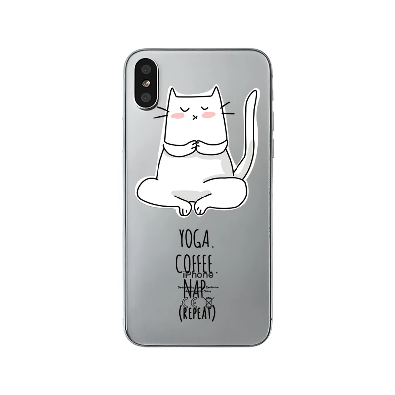 Soft Phone Cases For iPhone X 10 Beautiful Girl Cute Cat Love Heart Coffee Illustration Back Cover Shell Capa for Apple |