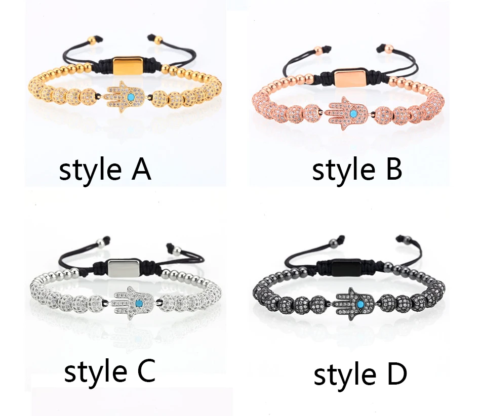 Men Bracelet/Rose Gold/Bracelets Pave Setting White CZ Ball Bracelet with 6mm 8mm Stainless Steel Bead Braided Luxury Jewelry