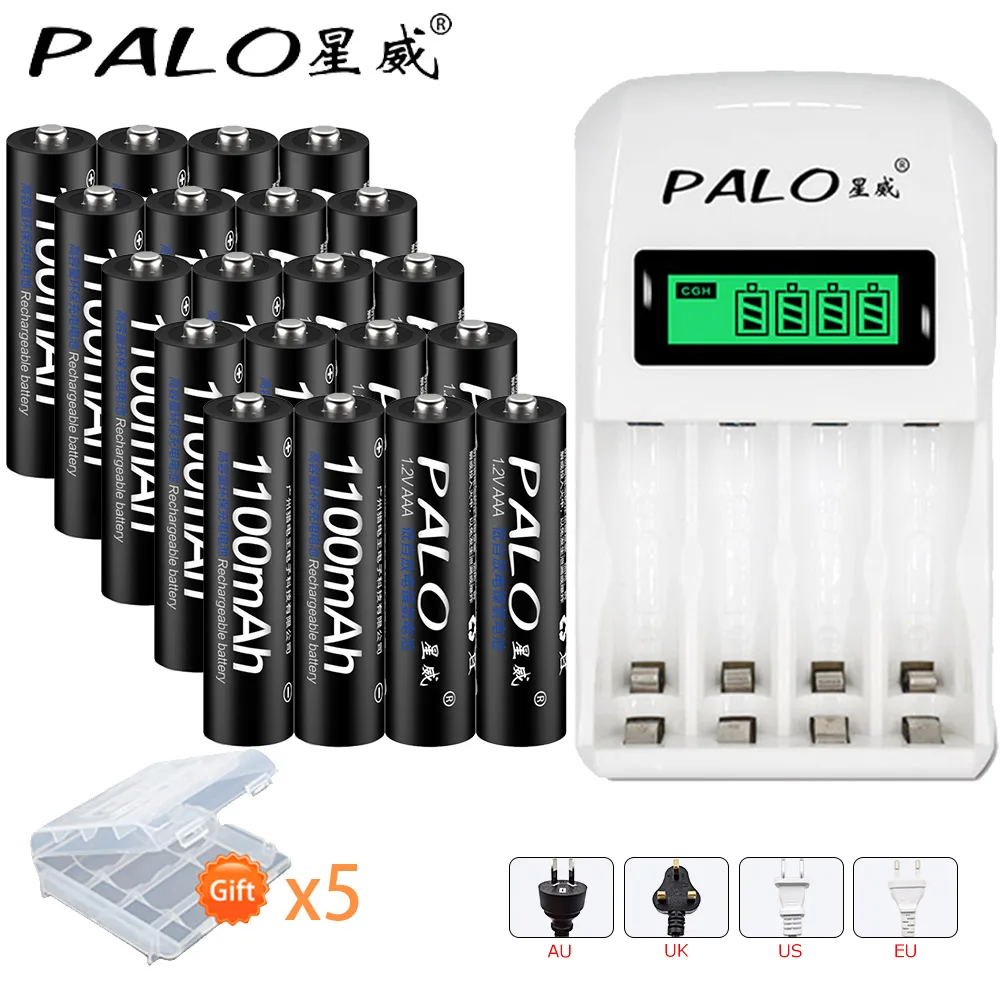 20PCS and charger PALO 1100mAh 1,2 V Ni-MH AAA аккумуляторная батарея aaa аккумуляторная батарея с ЖК-дисплеем смарт-зарядное устройство - Цвет: 20PCS and charger
