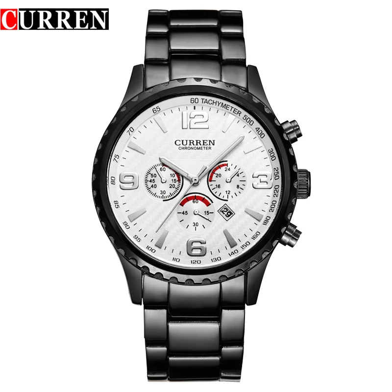 white black Original New CURREN Top Luxury Relogio Masculino Casual Brand Orologio Analog Date display Men Sport Reloj Military Quartz Watch - Цвет: white black
