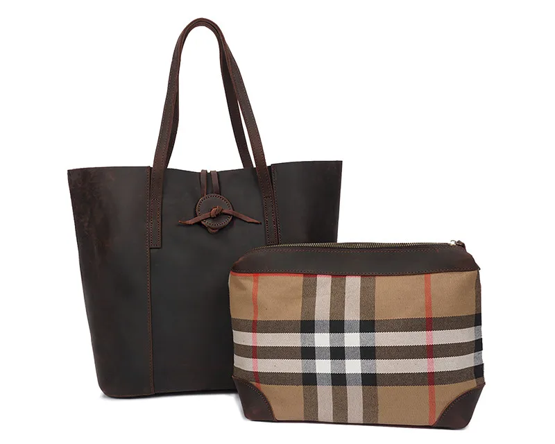 

Nesitu Brown Large Capacity Vintage Thick Genuine Leather Lady Women Shoulder Bags Real Skin Woman Handbags Shopping Bag M006