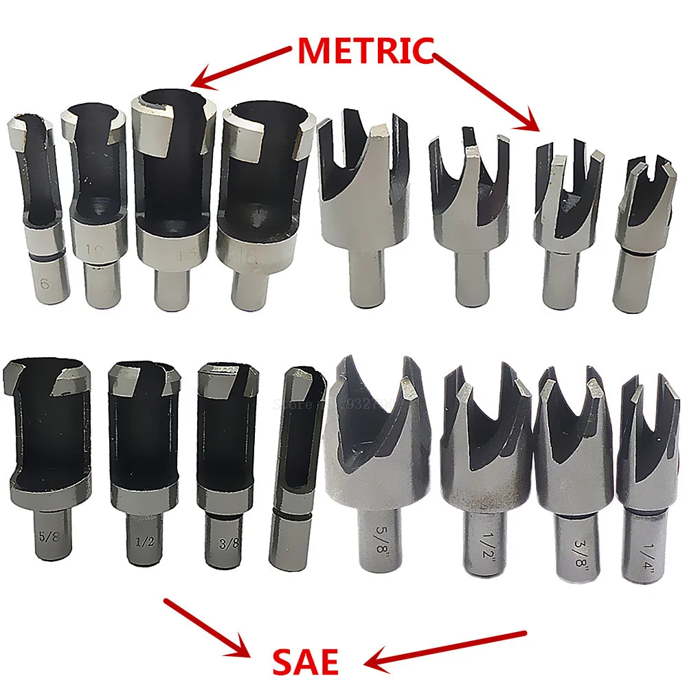 Коронка по дереву с отверстиями для раковины 5/8 дюйма 1/2 3/8 1/4 6 мм 16 шт.|plug cutter|wood plug