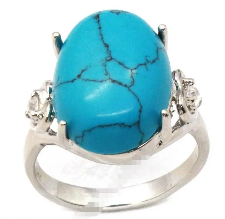 DYY оптовая цена 16new ^ овал голубое бирюзовое кольцо серебро GP W. Горный хрусталь