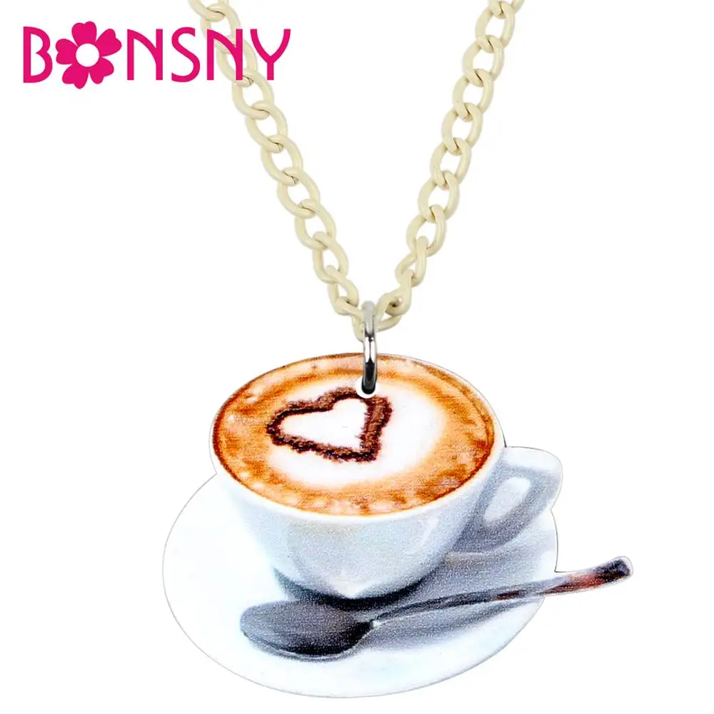 Bonsny акриловая Новинка подвеска в виде кофейной чашки модное украшение сердца для