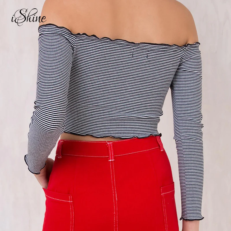 Модные женские туфли живот обнажая вязаные кроп Топ свитера с длинным рукавом и