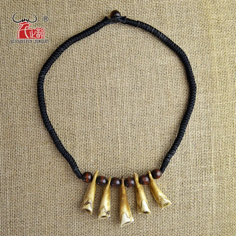 Spike Necklace Men's Bone Pendant Tibetan Amulet Fangs Natural Real Tooth Vintage Camel Teeth Charm Primitive tribal necklace