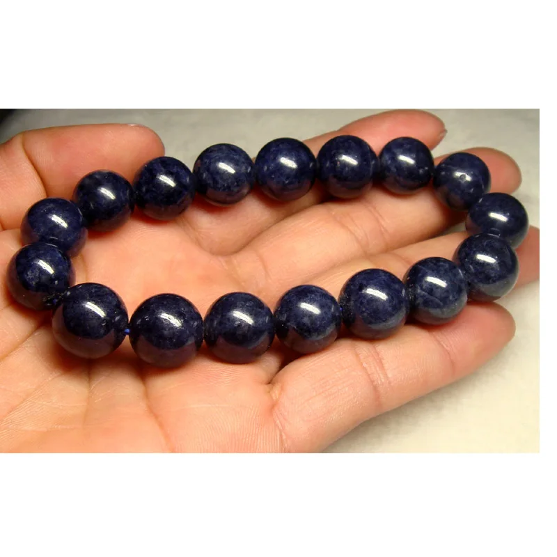 

Free Shipping Natural Genuine Blue Sapphire Finished Stretch Bracelet Round Loose beads Fit Jewelry DIY Beads 11mm