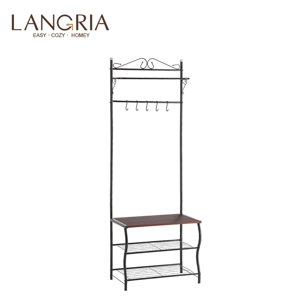 Langris Entryway металлическая скамья для хранения обуви с вешалкой для одежды 3 яруса и 5 Бесплатные Крючки Многофункциональная вешалка для ванной для дома
