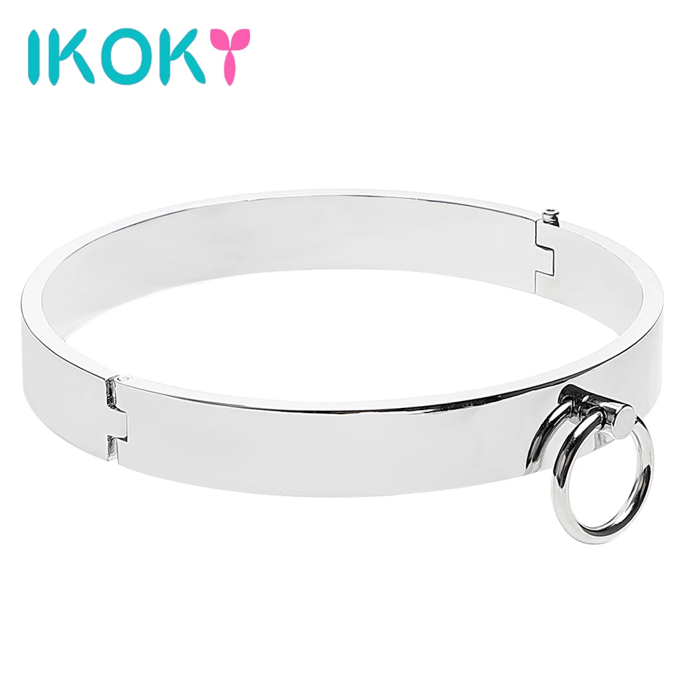 IKOKY секс-шейный ошейник SM бондаж секс-игрушки для пар из нержавеющей стали
