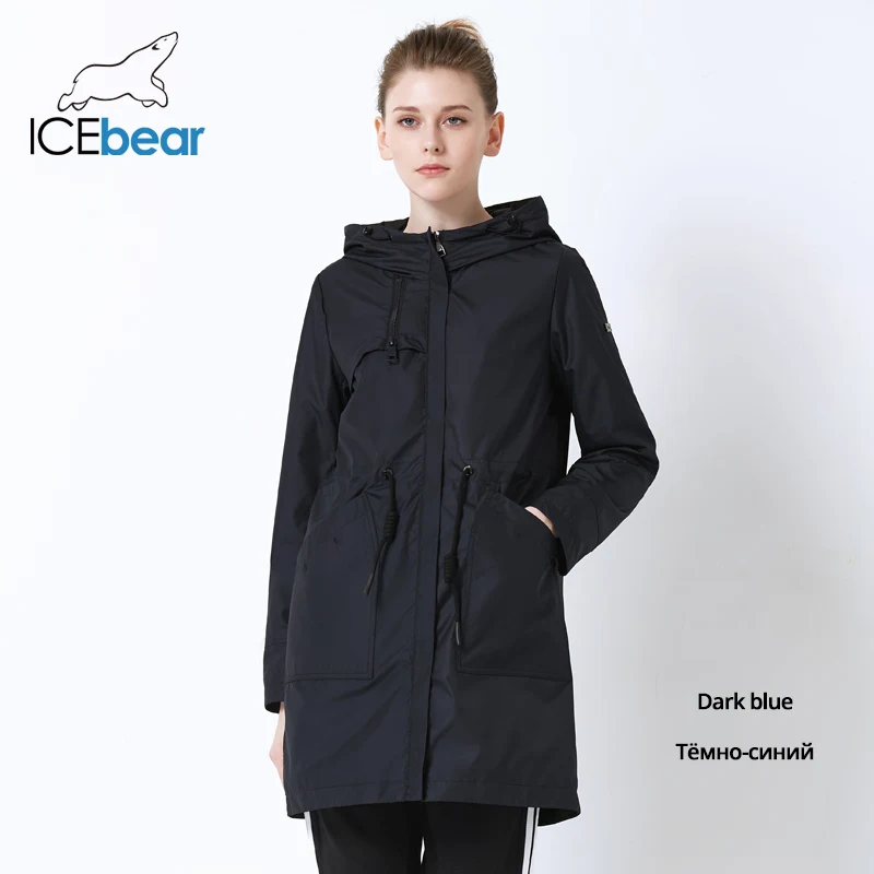 ICEbear Осенняя Новая женская ветровка с капюшоном Женская куртка модная повседневная женская одежда свободная длинная одежда GWF19023I - Цвет: G425 Dark blue