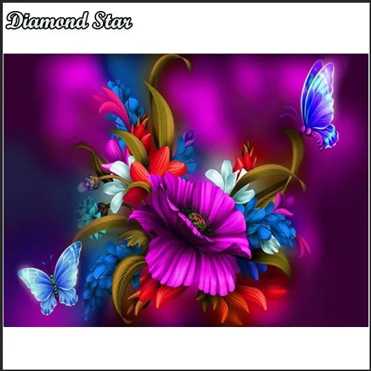 

Квадратная Алмазная картина Алмазная мозаика картина горный хрусталь Алмазная вышивка цветок с бабочкой