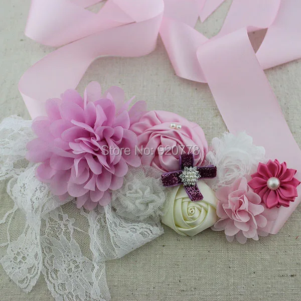 1pcs New Arrival flower girl sash pink ribbon belt Chic shabby Maternity wedding | Аксессуары для одежды