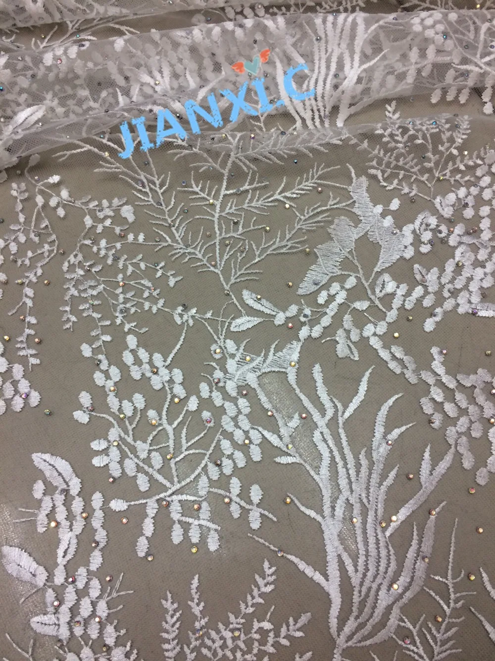 Вышитая кружевная ткань с камнями французское Сетчатое кружево для свадебного
