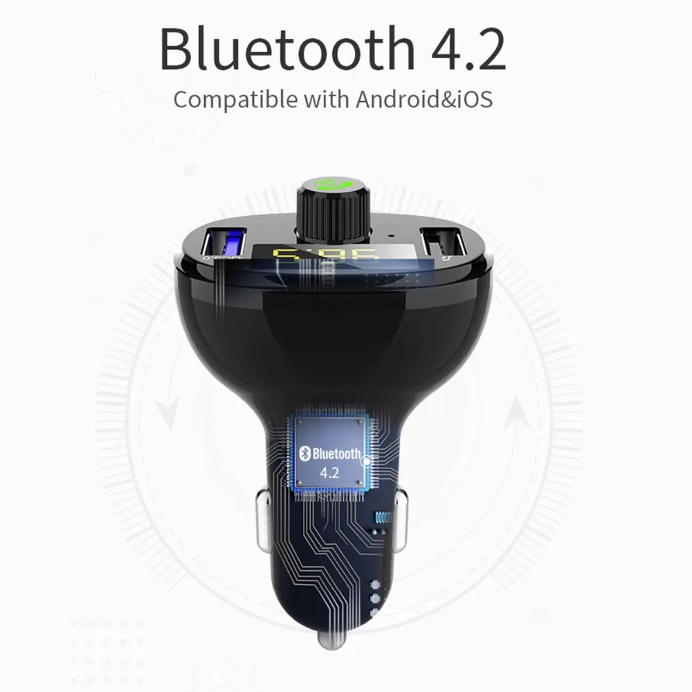 Auto Dual USB Fast-loading Hand-free Vehicle-mounted Bluetooth Car Charger FM Transmitter Adapter MP3 Player Quick Charge | Автомобили и