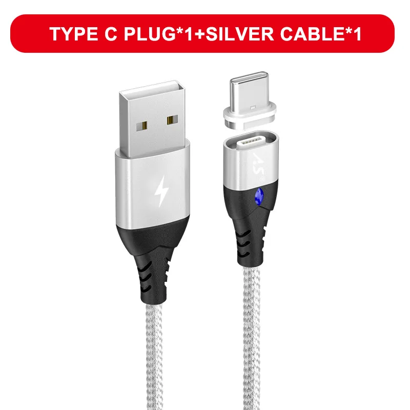 Магнитный кабель A.S, микро usb type C, супер быстрая зарядка для телефона, микро usb type-C, магнитное зарядное устройство usb c для iphone, huawei, xiaomi, для передачи данных - Цвет: Silver for Type C