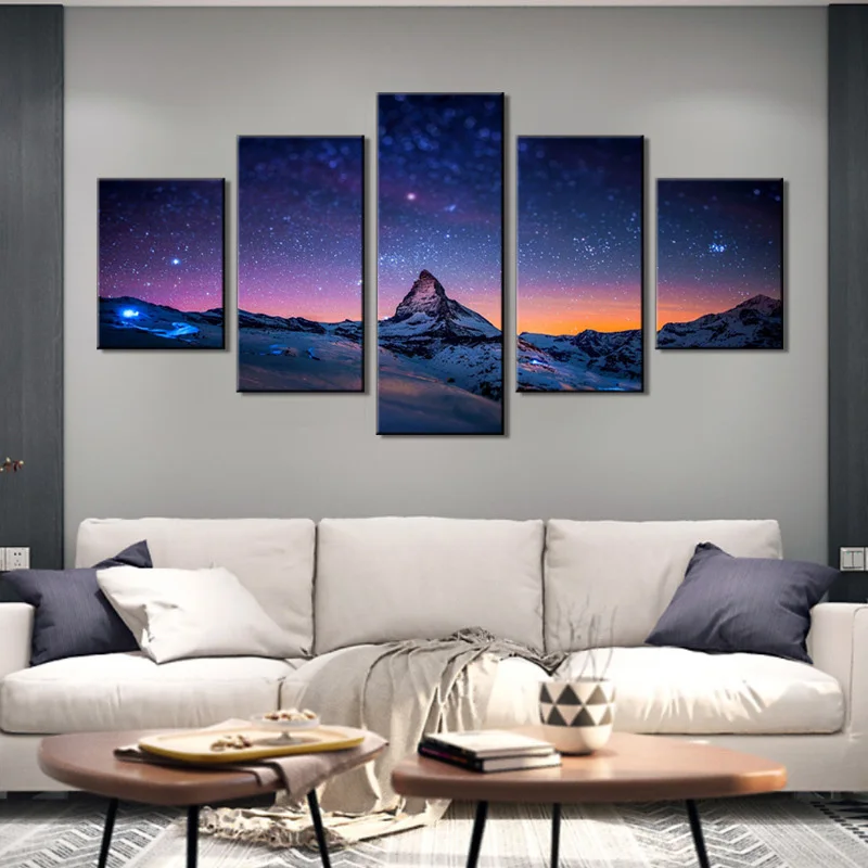 5 шт. пейзаж холст живопись искусство принт звездное небо и снег горы украшение