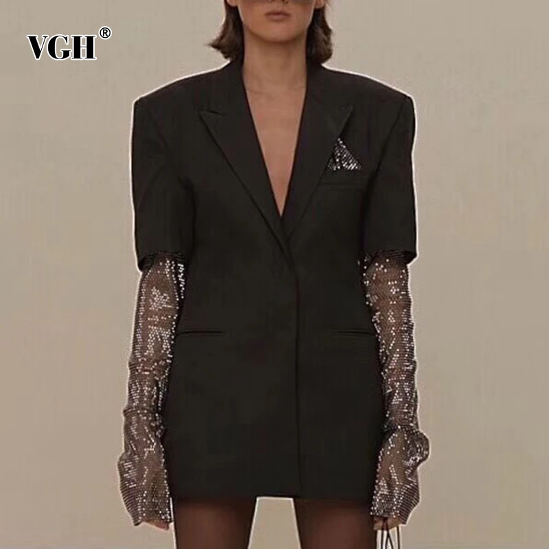 Женский блейзер VGH Свободное пальто с длинным рукавом и отложным воротником