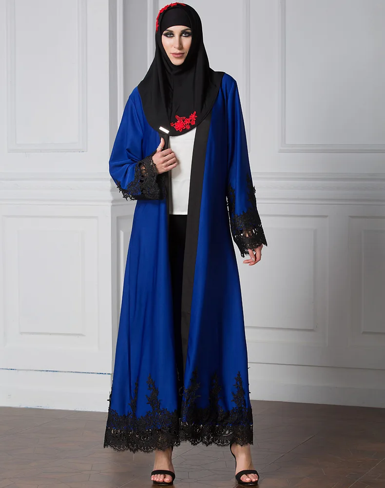 Арабский кардиган мусульманское платье абайя однотонное кружевное в пол