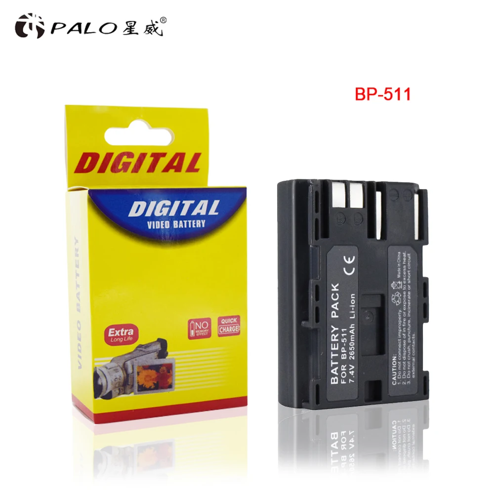 

Palo 2650mAh BP 511 BP511 BP-511 BP511A Digital Camera Battery For Canon EOS 40D 300D 5D 20D 30D 50D 10D D60 G6 Batteries