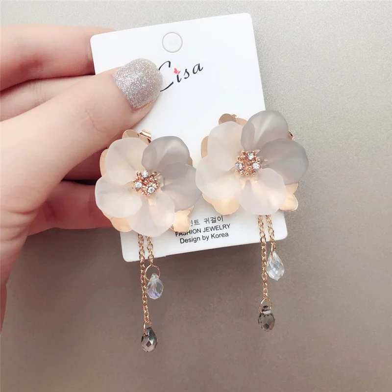 Милые серьги с кисточками в виде цветка стразы акрил имитация лепестков капли