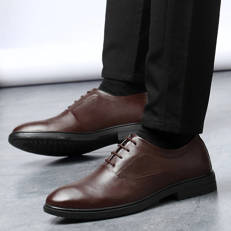 Men's Derby Shoes Genuine Leather 2021 New Formal Male Classics Black Brown Elegant Office For Men Wedding Shoe Man | Обувь