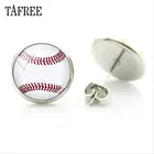 Повседневные спортивные серьги-гвоздики TAFREE в виде Бейсбольного мяча, стеклянные серьги с кабошоном, металлические серьги с изображением волейбола, футбола, подарок на день рождения Sp648