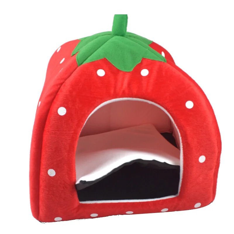 Cute Warm And Sweet Nest Foldable Pet House Dog Cat Strawberry Universal Bed Mats For Dogs Cats Kennel Pets Accessories | Дом и сад